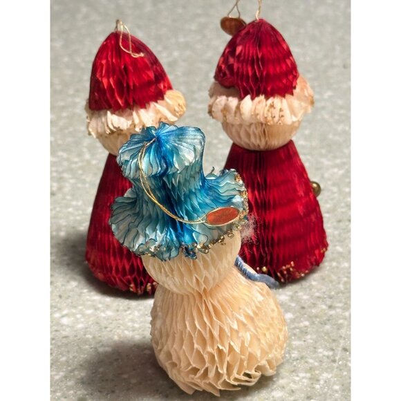 Vtg Honeycomb Santa Snowman 4 Ornaments Flame Proof Festive Holiday Decorations - Picture 5 of 13